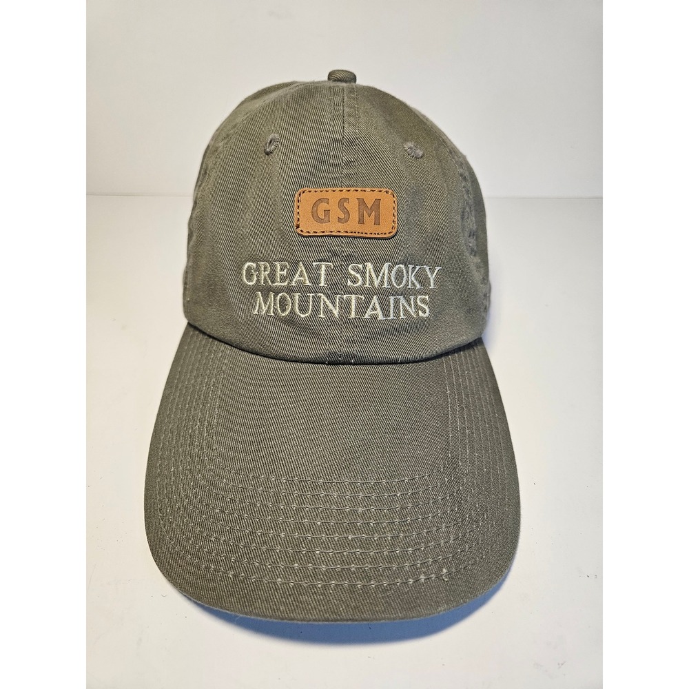 J Hats Great Smoky Mountains GSM Olive Green Embroidered Adjustable Baseball Cap
